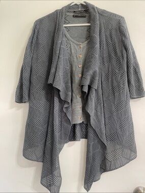 Liz Claiborne Light Gray Open-Front Pointelle Cardigan
